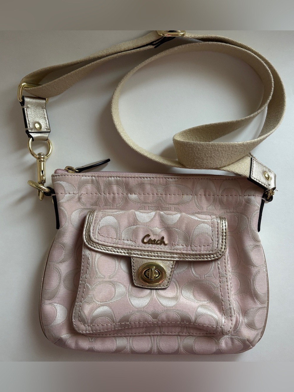 Coach Light Pink Signature C Crossbody with Turn-Lock Pocket